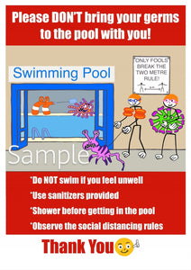 Bob, Jellyman and Friends COVID Poster - Don't Bring Your Germs to the Pool